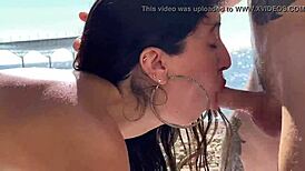 Spend a steamy vacation with Katty West by the sea, her oily body craves sex