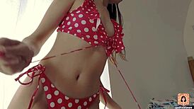 Petite teen tries on bikini for summer