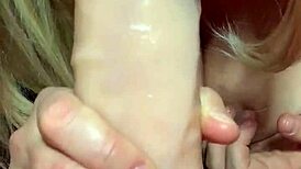 I'm watchin my slut wife suck n tit fuck that big dildo