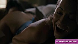 Sensual lesbian sluts Serena Blair and Adira Allure fuck anally with black dildo!