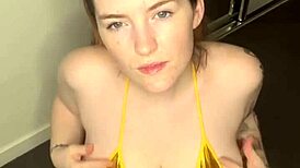 she's got huge tits in lingerie, and you can't help but stare down at them