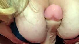 I'm watchin my slut wife suck n tit fuck that big dildo
