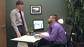 Gay Hunk Sucks and Fucks Bareback in Office Promotion Dispute