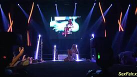 Watch this wild flexi stepmom strip naked on a public stage!