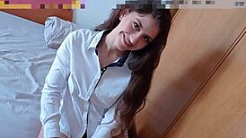 beautiful teen in jeans high heels, 'shall i swallow your cum after blowjob?'