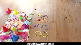 Petite Aften Opal rides her boyfriend instead of carnival rides