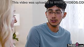 Busty Lesbian Joins Hot Threesome for Double Blowjob!