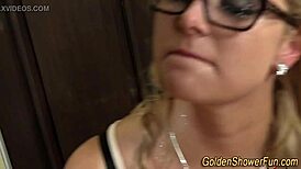 pissing slut in glasses and stockings gets fucked hard by old guy