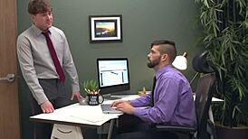 Gay Hunk Sucks and Fucks Bareback in Office Promotion Dispute