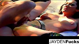 Jayden and natasha team up on a big cock with their tits and asses