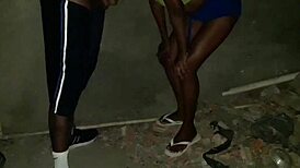 Wild action at construction site as skinny girl sucks huge cock