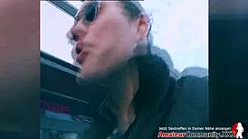 Ever seen a skinny blonde milf picked up for outdoor asshole banging?