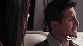 young couple engages in hardcore spooning sex on the sofa, fucking passionately