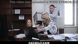 Freeuse boss dominates milf employees with hard doggystyle and oral action