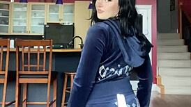 Pretty Brunette Canadian Babe Tries On Juicy Couture Velour Tracksuit