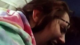 Husband Teases Tight Pussy and Ass of Nerdy Brunette Wife in Steamy Bedroom Play