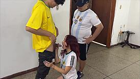 asian girlfriend fucked like a whore in front of boyfriend after losing soccer game