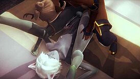 Furry yaoi hentai features a cat boy fucked by two futanari girls in cosplay costumes, a sissy crossdress asian manga anime porn gay scene