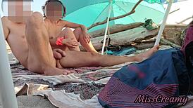 Public beach masturbation and cumshot with hidden camera