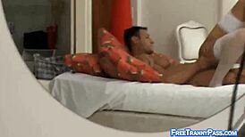 shemale in stockings and lingerie getting anal fucked hard