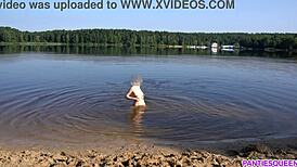 Naked Girl Goes Skinny Dipping in Public Beach, Boobs Bouncing Wildly
