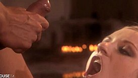 Old lady gets her pussy licked by young bartender