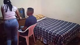 Gamer girl punished with hard fucking, almost caught