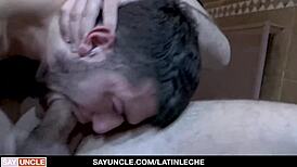 cute latin guy tricked into first time threesome at pool, enjoying big hard cocks