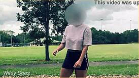 Holy crap, braless milf flashing in public with tiny skirt—no panties!