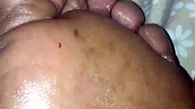 Girlfriend gives detailed footjob with her feet on his cock