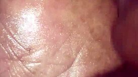 Girlfriend gives detailed footjob with her feet on his cock