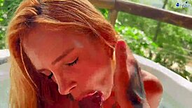 Young Brazilian redhead gets a sensual massage with oil and ends up in a hot sex session in a Jacuzzi