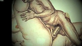 vintage hentai drawings depict explicit anime cartoon sex scenes with retro erotic details