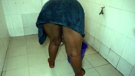 Beautiful horny black girl with shaved pussy sucking cock and getting cum