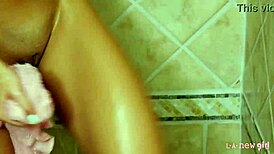 Super cute brunette teen enjoying hot shower. Lesbian massage on sofa with mommy 😘