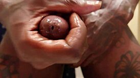 I's watchin' Bbc Hallelujah Johnson jerk off his big black monster cock solo in close-up.