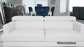 busty milf enjoys butt plug while blowing dick