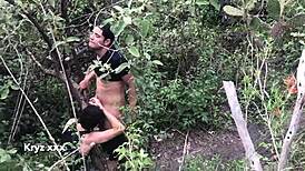 Wild sex in the woods with bareback blowjobs and cumshots