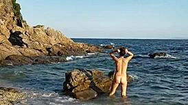 walkin naked on public beach, oops pebbles inside!
