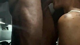 Ebony gay stud worships big black monster cock with sloppy face fucking blowjob during road trip