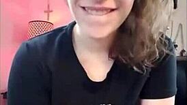 Cute nerd sexts while masturbating in panties, fingering to orgasm.