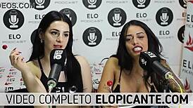 bisexual lesbians kiss and play with cock