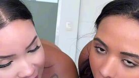 Gostosa asiática brings friend for first ménage, negão cums on both hotties