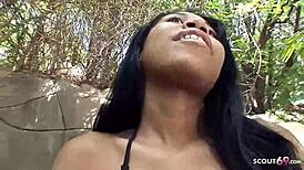 cute ebony teen dolce getting picked up for interracial casting fuck