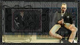 in the ziblizet intro film from 2015, an old gay daddy in costumes with garter belt and socks wears glasses