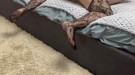 neighbor's visit turns into posing session with couple in homemade setting