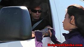 Hitching teen gets throat slammed hard by rough maledom in outdoor domination