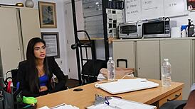 Skinny brunette demonstrates her skills to the director in a storyline.