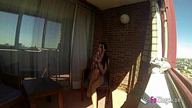 sara ray playing with dildo on madrid balcony