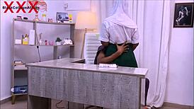 naughty petite 18+ ebony student gets hot fuck on office desk with big cock